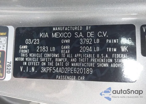 2023 Kia Forte Gt-Line z USA, uszkodzony, nr VIN 3KPF54AD2PE620189